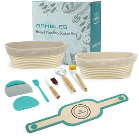 Ganbles 694485671536 2 Pack 10-inch Oval Banneton Proofing Basket Set Sourdough Making Kit Brotfor