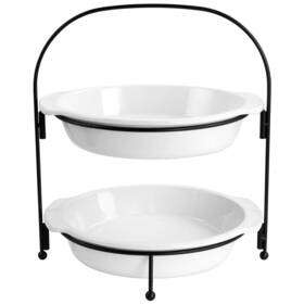 134295.03r Gibson Gracious Dining 3 Piece 2 Tier Stoneware Pie Dish Server Set In White
