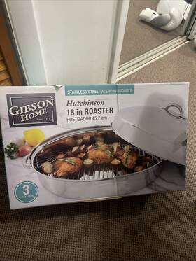 82669.03 Gibson Home Hutchinson 18 Inch Oval Stainless Steel Roaster With Rack