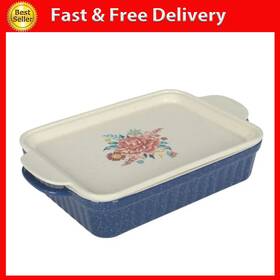 Pw54968818141e3 Gibson Overses Inc The Pioneer Woman Keepsake Floral 9 Inch X 13 Ceramic Baking Dish With Platter Lid