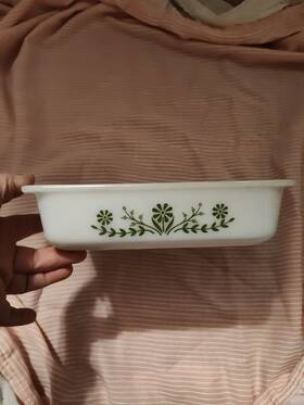 J2428 Glasbake Vintage Green Daisy Flower Square 8x8 Inch Casserole Brownie Dish