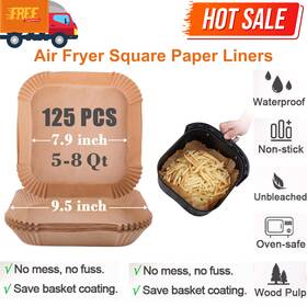 62852 Goaus 125-piece 7.9-inch Square Air Fryer Liners Disposable Non-stick Parchment Paper