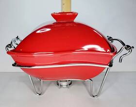 Cs1rm1 Godinger Siena 7 Inch Red 1 Quart Sienna Serving Bowl Lid Chafing Cradle Warming Stand
