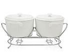 Godinger Double Warmer Stand Covered Porcelain Bakers Silver Buffet White Chafer 028199063705