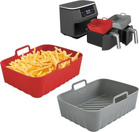 Golden Associate 445021518555 Silicone Liners Rectangle 2 Pcs For Air Fryer Dual Basket 8 To 10 Qt Food-grade