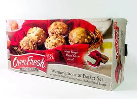 33064 Good Cook Warming Stone Basket And Bread Linen 3 Pc Set Oven Fresh C353