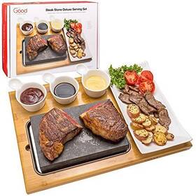 Good Cooking 656103021598 Stone- Complete Set Lava Hot Steak Stone Plate Tabletop Grill And Cold