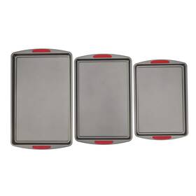 Goodcook 076753042482 Megagrip Set Of 3 Nonstick Steel Multipurpose Cookie Sheets With Silicone Gri