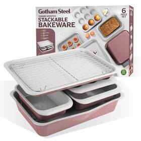 6932 Gotham Steel 6 Pc Stackable Baking Pans Set 70% Maroon / Gray