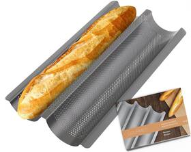 Hu-xi-25 Gourmeo Non-stick Baguette Baking Pan French Bread Loaf Tray For 2 Perfectly Baked Hu-xi-25 Gourmeo Non-stick Baguette Baking Pan French Bread Loaf Tray For 2 Perfectly Baked