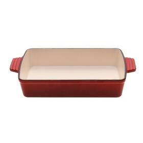 1000945 Gourmet Kitchen Cast Iron Rectangular Baking Pan Black Cherry Red - 33cm
