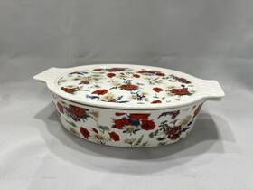 A2788 Grace Pantry Poppy Floral 3-in-1 Porcelain Casserole Baking Dish With Lid