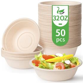Bowl-100 Green Tree Products 715706944250 Disposable Paper Bowls 32 Oz 50 Pack Large Bowl-100% Compostable Biodegra