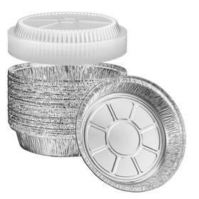 Gusto 810085794899 50 Count 9 Inch Disposable Round Aluminum Foil Pans With Clear Plastic Dome