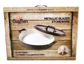 Gf-1608-bk Guy Fieri Metallic Glazed Oval Stoneware Covered 14.75 Inch Casserole Dish