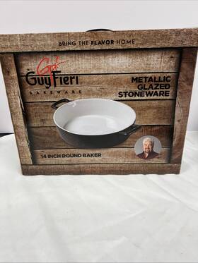 Gf-1613-bk Guy Fieri Metallic Glazed Stoneware 14 Inch Round Baker Dish X 11 3 3.0 Qt