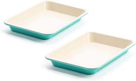 Cc003908-001 Gvb Healthy Ceramic Nonstick Turquoise Toaster Oven Baking Sheet Set Of 2 9 Inch X 7