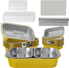 Gyreuni 313052676636 30pack Aluminum Pans With Lids Kit-10pack 9x13 Half Size Oven Steam Table Tin