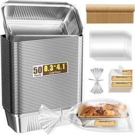 Gyreuni 445036525548 50 Pack 2.4lb Aluminum Loaf Pans Collocate Cellophane Bags/twist Ties/ Stickers