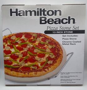 Hamilton Beach 815062010566 Pizza Stone Set 13 Inch With Metal Rack