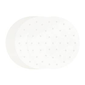 Pus017 Hanwer 100 Pcs Bamboo Steamer Liner 10 Round Air Fryer Parchment Paper With Holes Whit
