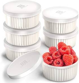 Hatrigo 744110157383 Porcelain Ramekins With Silicone Storage Lids Set Of 6 White