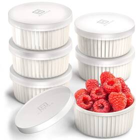 Ht-rkn-04w Hatrigo Porcelain Ramekins With Silicone Storage Lids Set Of 6 White