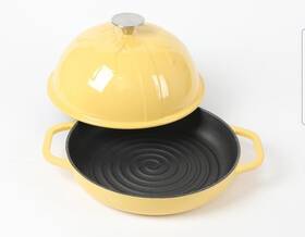 Hawok 786899990485 Cast Iron Bread Oven With Cloche Lid Dia.9.8inch/25cm Pre-seasoned Yellow