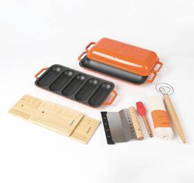 Hawok 786899990768 Enameled Cast Lron Baguette Bread Baker 3in1 Baking Set With Full Baguett Tray