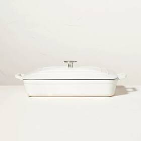81885229 Hearth & Hand With Magnolia Enamel Coated Casserole/bakeware Dish Lid Cream - And
