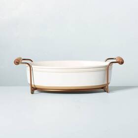 84821751 Hearth & Hand With Magnolia 2.75 Quart Oven-to-table Stoneware Oval Baking Dish Cradle Carrier Cream/clay