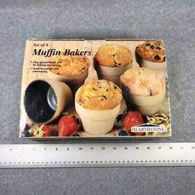 80584 Hearthstone Set Of 6 Clay Glazed Muffin Bakers Flower Pots Baking And Serving 2001