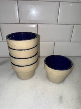 Bakers-5-beige Hearthstone Vintage Clay Glazed Muffin Bakers-5-beige/blue Flower Potsgw994