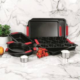 Hkmc-735 Hell U0027s Kitchen New Hells 8-piece Signature Bakeware Set Red Slicone Handles Loaf Pan