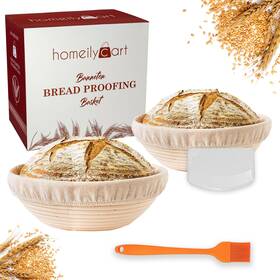 Homeilycart 198168444832 Banneton Bread Proofing Baskets - 2 Pcs 9 Inch Round With Liner Plastic Scraper
