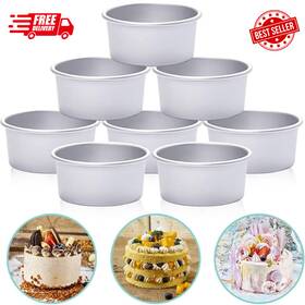 Homemall 445009288210 4 Inch Aluminum Round Cake Pan 8 Pieces Non-stick Mini Baking