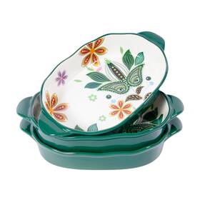 F1001 Homepop Oval Ceramic Baking Dish 10.5 Inch X 6 Pan - Green Set Of 3