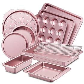 Hb-bs-03-10-pnk Hongbake Bakeware Sets Baking Pans Set Nonstick Oven Pan For Kitchen With Wider Grip