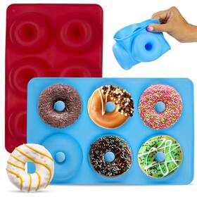 Hotpop 850035656174 Silicone Donut Molds For Top Of Baking Sheet 6 Donuts Set 2 Red Blue - Sil