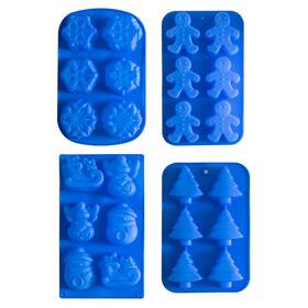 Ab-4f68-eeps Ihomecooker 4pc Silicone Christmas Baking Mold Set Tree Snowflakes Snowman Cake