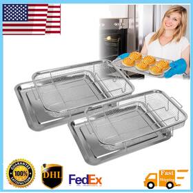 Imountek 737547600881 Air Fryer Basket For Oven 2 Set Stainless Steel Accessories Rack
