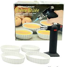51234 Invesco Creme Brulee Culinary Torch 5 Piece 4 Oval Ramekin Dishes By
