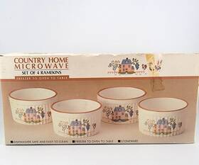 Jamestown China 033274253254 Set Of 4 Country Home Ramekin Stoneware Bowl Baking Dish Box