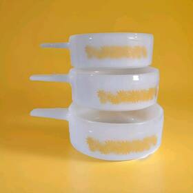 J-2639 Jeannette Glass 3 Glasbake Ovenware Milk Lug Handled Chili Soup Bowl Vintage 1960s