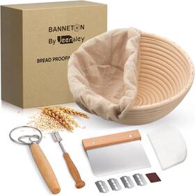 Jeensley 722302361398 Boxed Sourdough Bread Proofing Basket Round Banneton Bowl With Liner And Making Jeensley 722302361398 Boxed Sourdough Bread Proofing Basket Round Banneton Bowl With Liner And Making