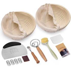 Jfvkaf 744759942883 Sourdough Banneton Proofing Basket Set Of 2 9 Inch Round Rattan Bread B