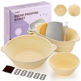 Dst-001 Jiblumk Banneton Proofing Basket Set Of 3 - Dishwasher Safe Sourdough Kit 10 Inch Ro