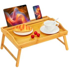 B0001 Jmlhmxc Bed Tray Table Breakfast Trays Serving Bamboo Laptap Floding Legs Wi