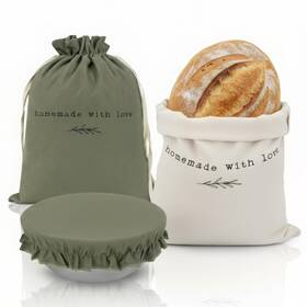 24-029c Kibaga Beautiful Linen Bread Bag Set And Proofing Cover For Homemade Sourdough