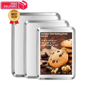 Bs01a Kichwit Baking Sheet Set Of 3 Heavy-duty 12/16/17.5 Inch Pack Silver